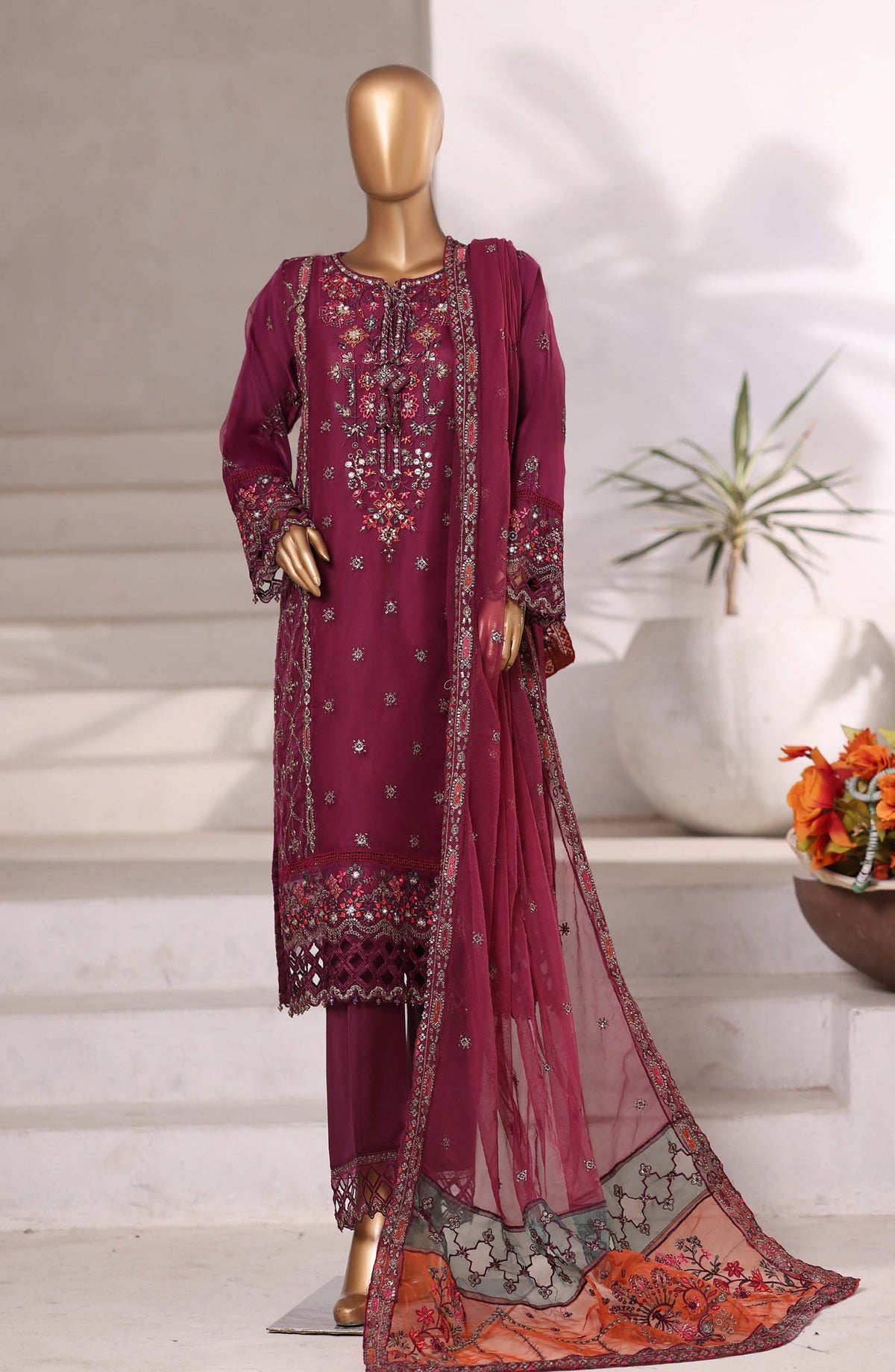3-PC Stitched Festive Formal Embroidered Mahpara By Sadabahar | 03