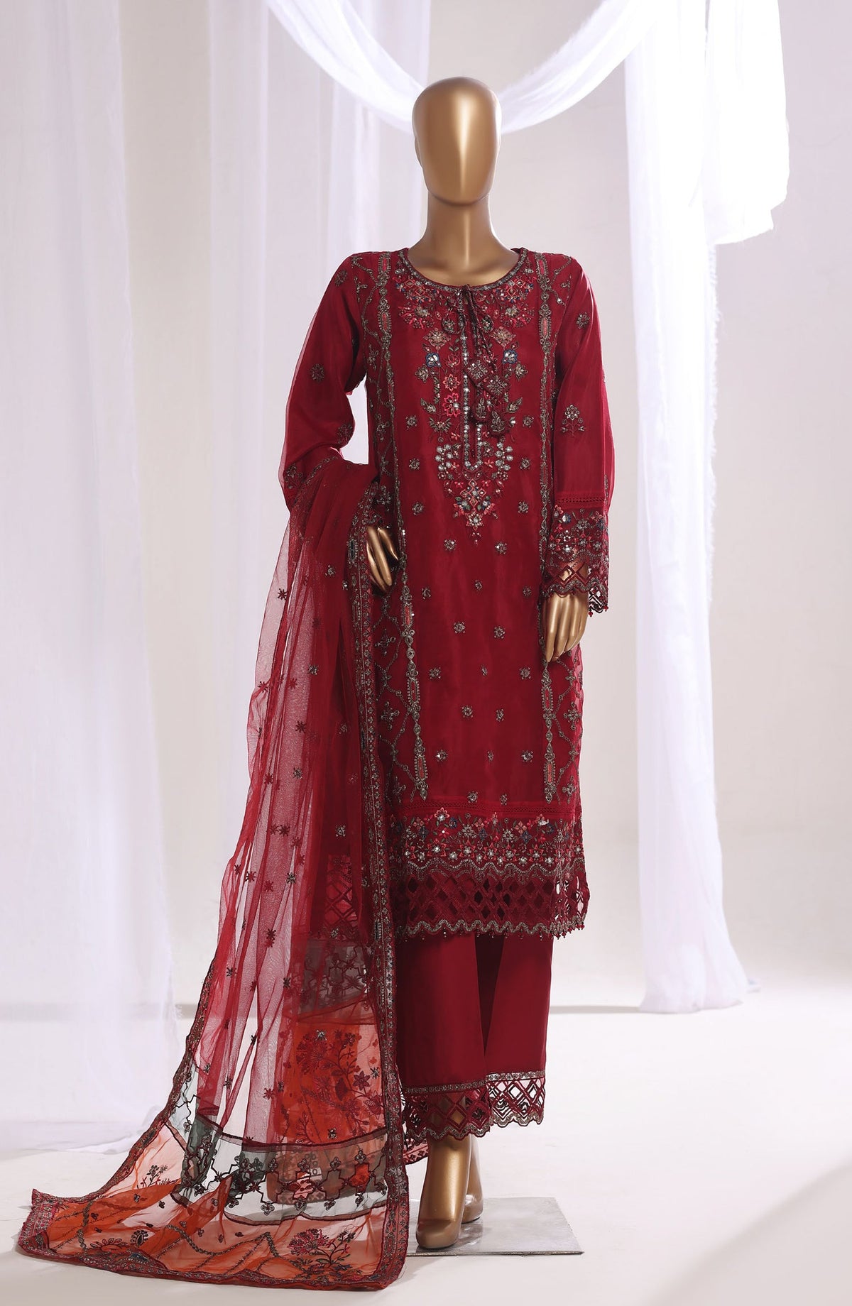 3-PC Stitched Embroidered Organza Mahpara By Sadabahar | AQ-25