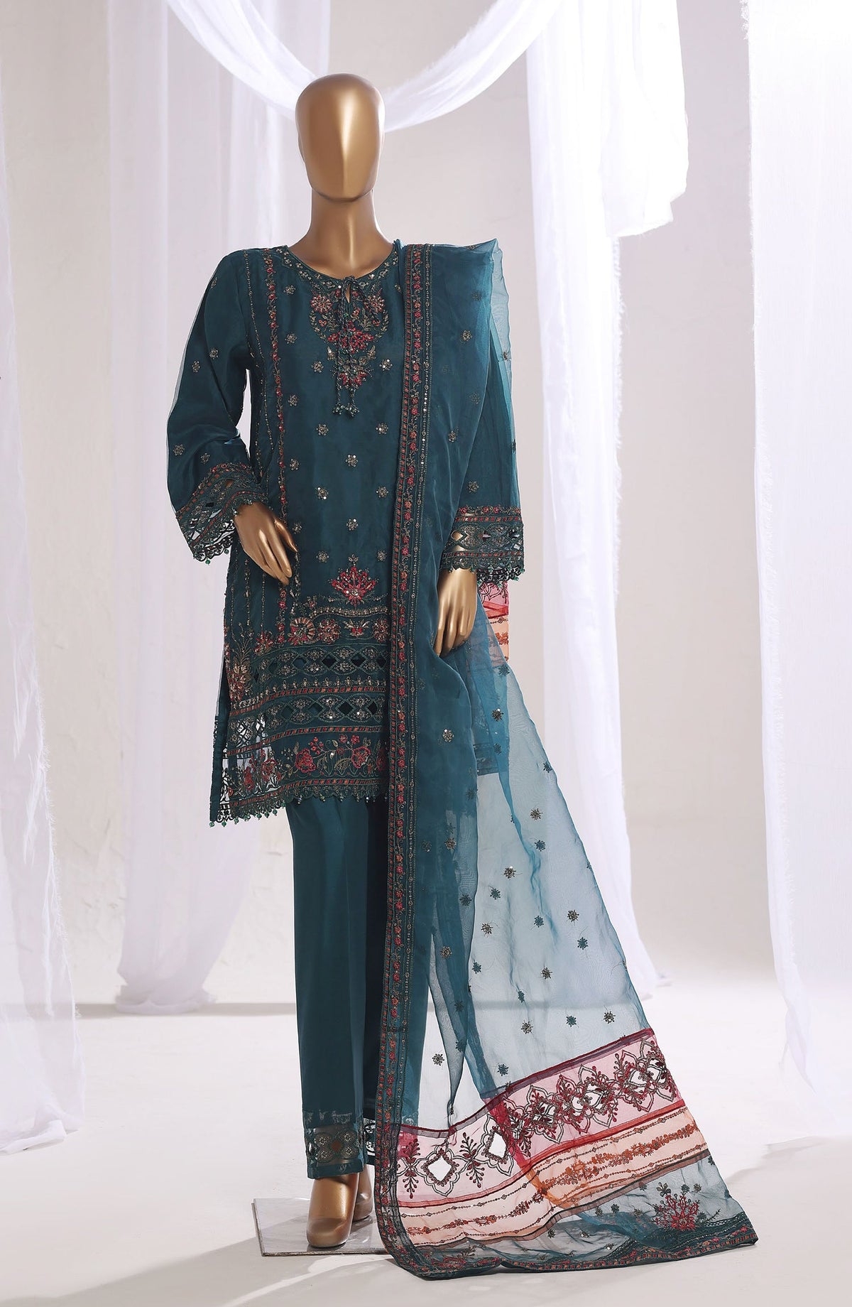 3-PC Stitched Embroidered Organza Mahpara By Sadabahar | B-37