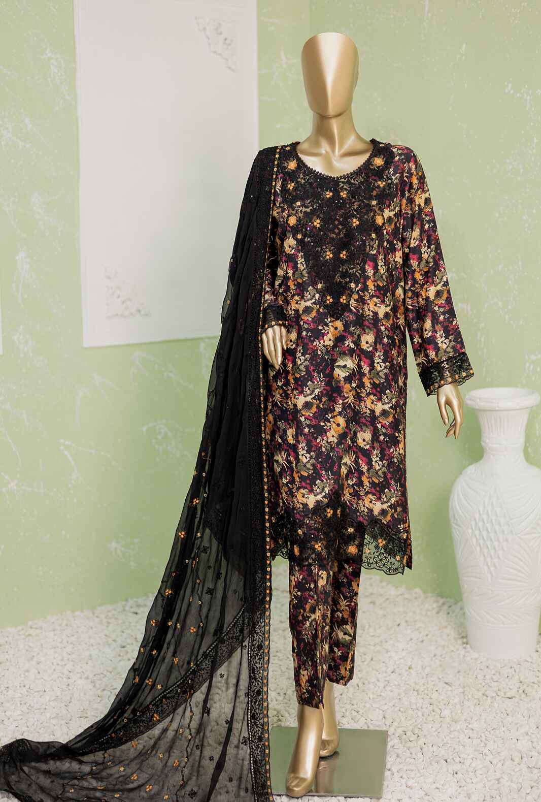 NVE-231 | 3 PC Unstitched Viscose Silk Suit Lawn Naubahar By Hz Textiles