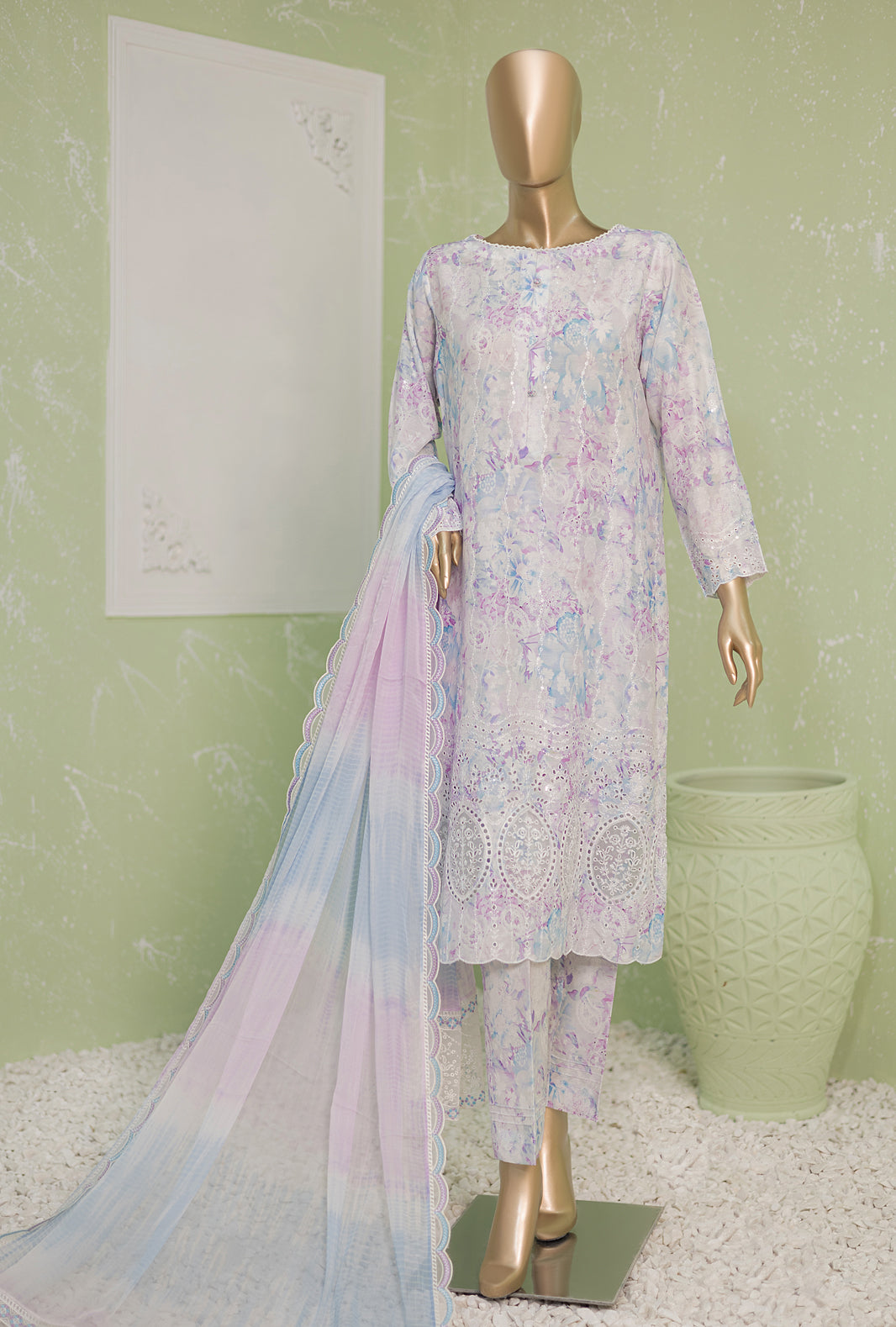 NVE-25A | 3 PC Unstitched Viscose Silk Suit Lawn Naubahar By Hz Textiles