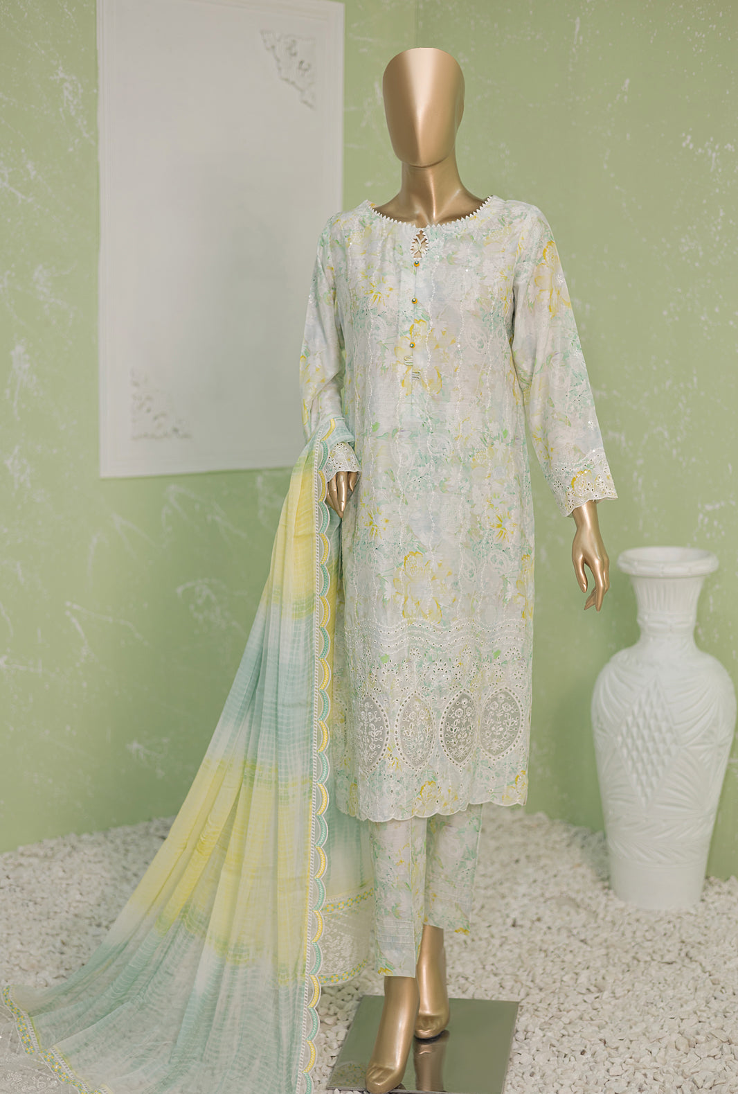 NVE-25B | 3 PC Unstitched Viscose Silk Suit Lawn Naubahar By Hz Textiles