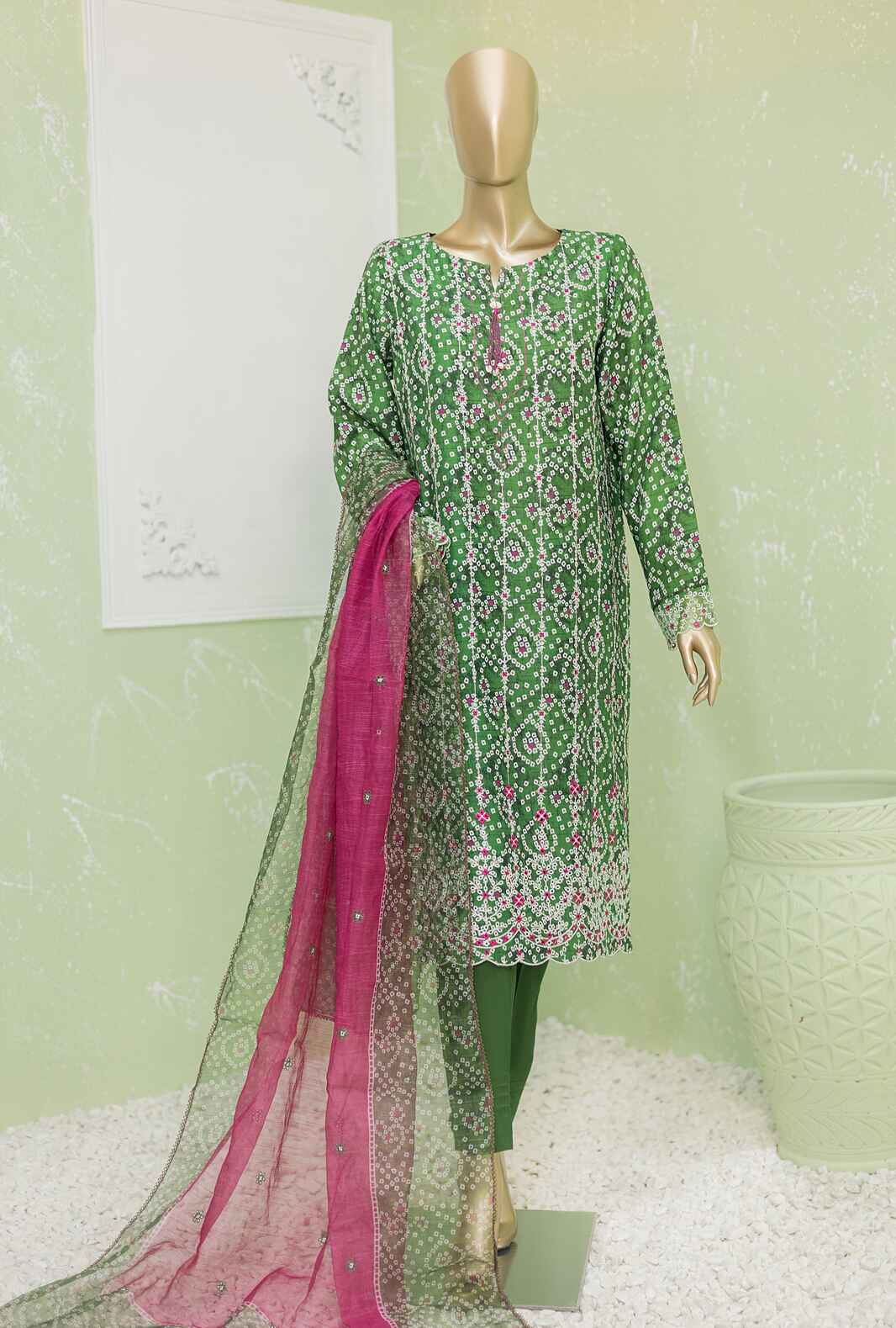 NVE-49A | 3 PC Unstitched Viscose Silk Suit Lawn Naubahar By Hz Textiles