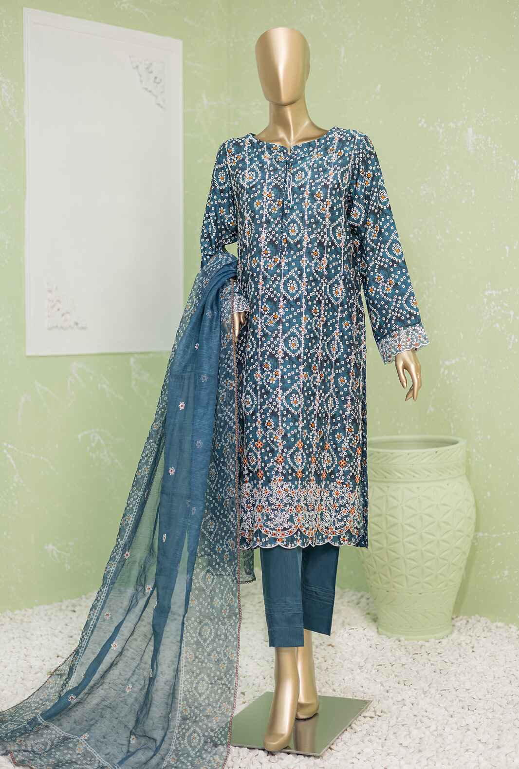 NVE-49B | 3 PC Unstitched Viscose Silk Suit Lawn Naubahar By Hz Textiles