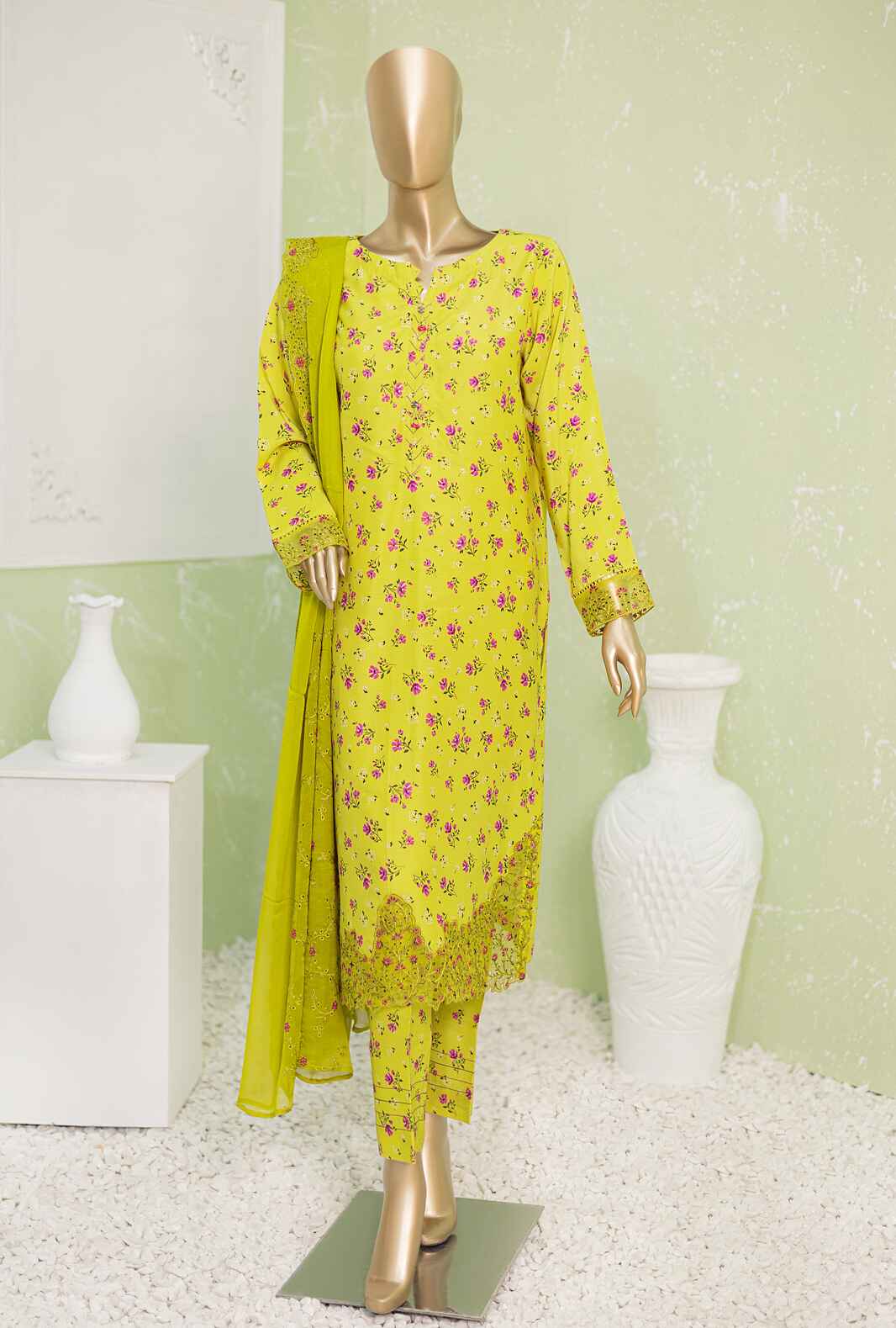 NVE-51 | 3 PC Unstitched Viscose Silk Suit Lawn Naubahar By Hz Textiles