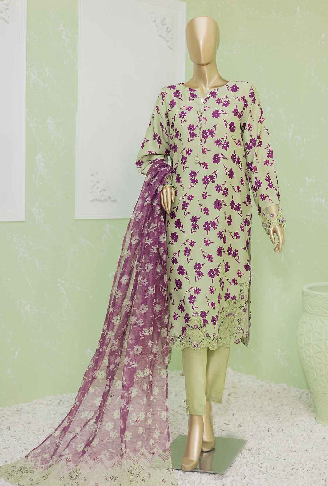 NVE-60 | 3 PC Unstitched Viscose Silk Suit Lawn Naubahar By Hz Textiles