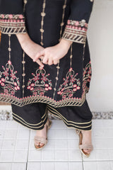 3-PC Stitched Embroidered Javari Net Saheli By Suntex Fabrics | Pishwas Black