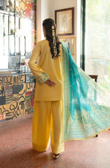 3-PC Stitched Embroidered Cotton Lawn By Casual Lite | Outfit-01 Lime Yellow