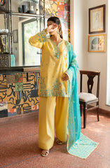 3-PC Stitched Embroidered Cotton Lawn By Casual Lite | Outfit-01 Lime Yellow