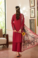 3-PC Stitched Embroidered Cotton Lawn By Casual Lite | Outfit-03 Maroon