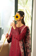 3-PC Stitched Embroidered Cotton Lawn By Casual Lite | Outfit-03 Maroon