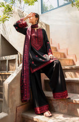 3-PC Stitched Embroidered Cotton Lawn By Casual Lite | Outfit-06 Black Classic