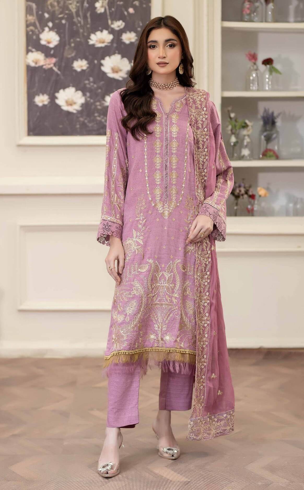 3-PC Unstitched Embroidered Rod Viscose Omid By Johra | JW-062