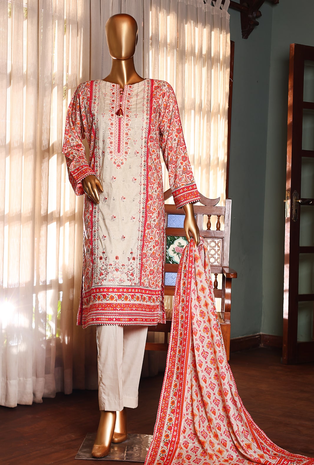 03 | 3 PC Unstitched Premium Lawn Suit By Hz Textiles