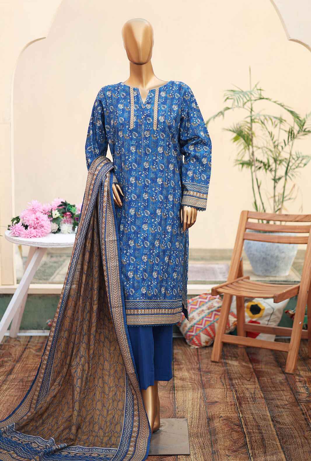 PKP-38 | 3Pc Unstitched Suit Winter Digital Printed Khaddar Premium By Hz Textiles