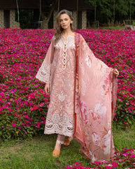 3-PC Unstitched Chikan Embroidered Lawn Hemline By Mushq | Peach Blossom