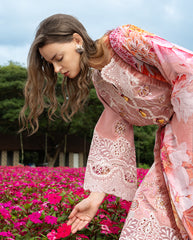 3-PC Unstitched Chikan Embroidered Lawn Hemline By Mushq | Peach Blossom