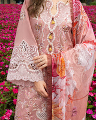 3-PC Unstitched Chikan Embroidered Lawn Hemline By Mushq | Peach Blossom