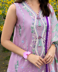 3-PC Unstitched Chikan Embroidered Lawn Hemline By Mushq | Peony Glow