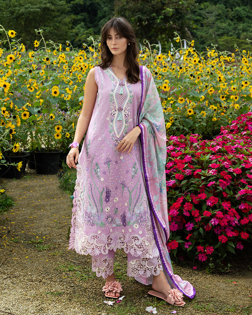 3-PC Unstitched Chikan Embroidered Lawn Hemline By Mushq | Peony Glow