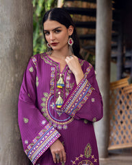 3-PC Unstitched Embroidered Karandi Symphony By Mushq | Plum Swirl