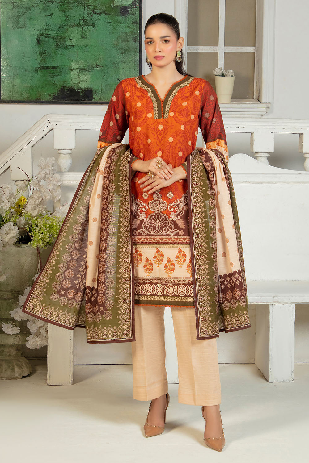 3 Piece Printed Khaddar Suit with Zari Dupatta By Gul Ahmed