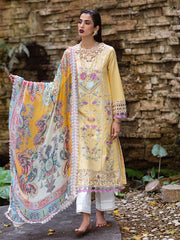 Daffodil | 3 Pc Unstitched Embroidered Lawn Dahlia By Roheenaz