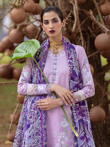 Hyacinth | 3 Pc Unstitched Embroidered Lawn Dahlia By Roheenaz