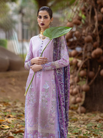 Hyacinth | 3 Pc Unstitched Embroidered Lawn Dahlia By Roheenaz