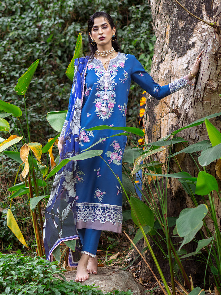 Bluebell | 3 Pc Unstitched Embroidered Lawn Dahlia By Roheenaz