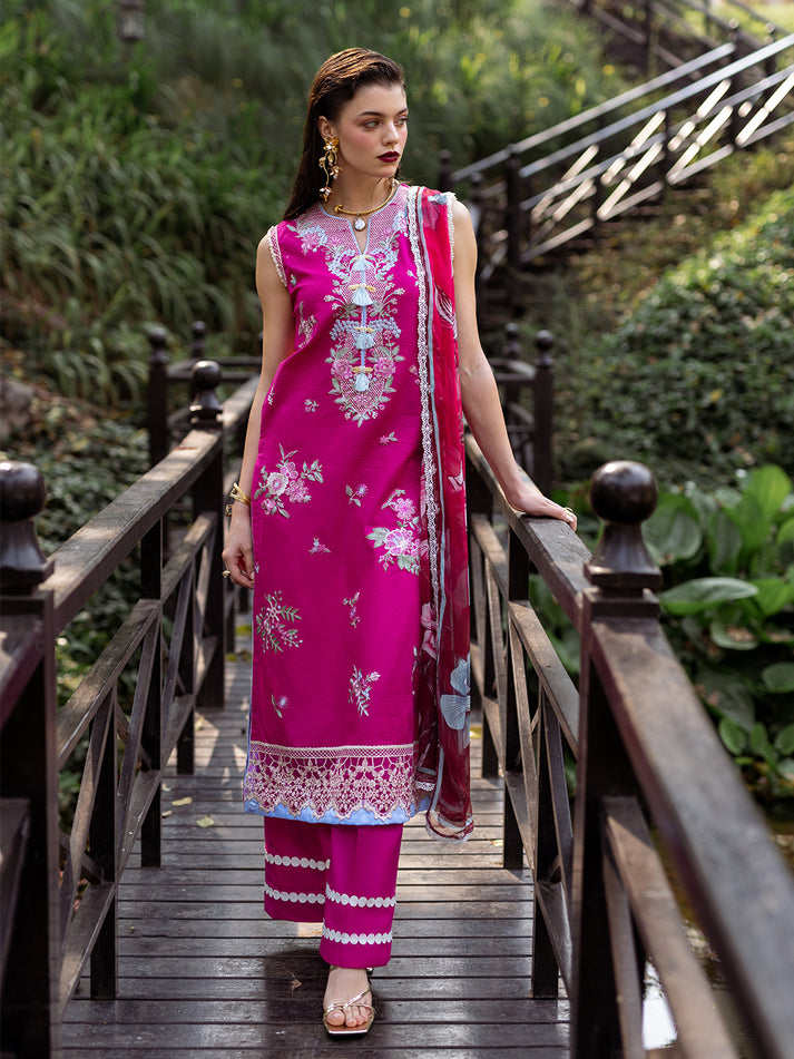 Camellia | 3 Pc Unstitched Embroidered Lawn Dahlia By Roheenaz