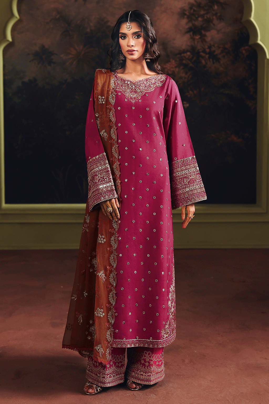 3-PC Unstitched Sequins Embroidered Raw Silk SUROOR By Ramsha