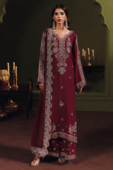 3-PC Unstitched Sequins Embroidered Raw Silk (Laal) SUROOR By Ramsha