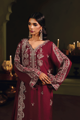 3-PC Unstitched Sequins Embroidered Raw Silk (Laal) SUROOR By Ramsha