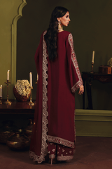 3-PC Unstitched Sequins Embroidered Raw Silk (Laal) SUROOR By Ramsha