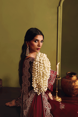3-PC Unstitched Sequins Embroidered Raw Silk (Laal) SUROOR By Ramsha