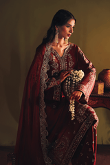 3-PC Unstitched Sequins Embroidered Raw Silk (Laal) SUROOR By Ramsha