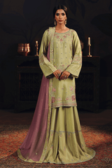 3-PC Unstitched Sequins Embroidered Raw Silk & Sharara (Chambeli) SUROOR By Ramsha