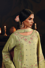 3-PC Unstitched Sequins Embroidered Raw Silk & Sharara (Chambeli) SUROOR By Ramsha