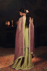 3-PC Unstitched Sequins Embroidered Raw Silk & Sharara (Chambeli) SUROOR By Ramsha