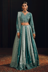 3-PC Unstitched Sequins Embroidered Raw Silk & Lehnga SUROOR By Ramsha