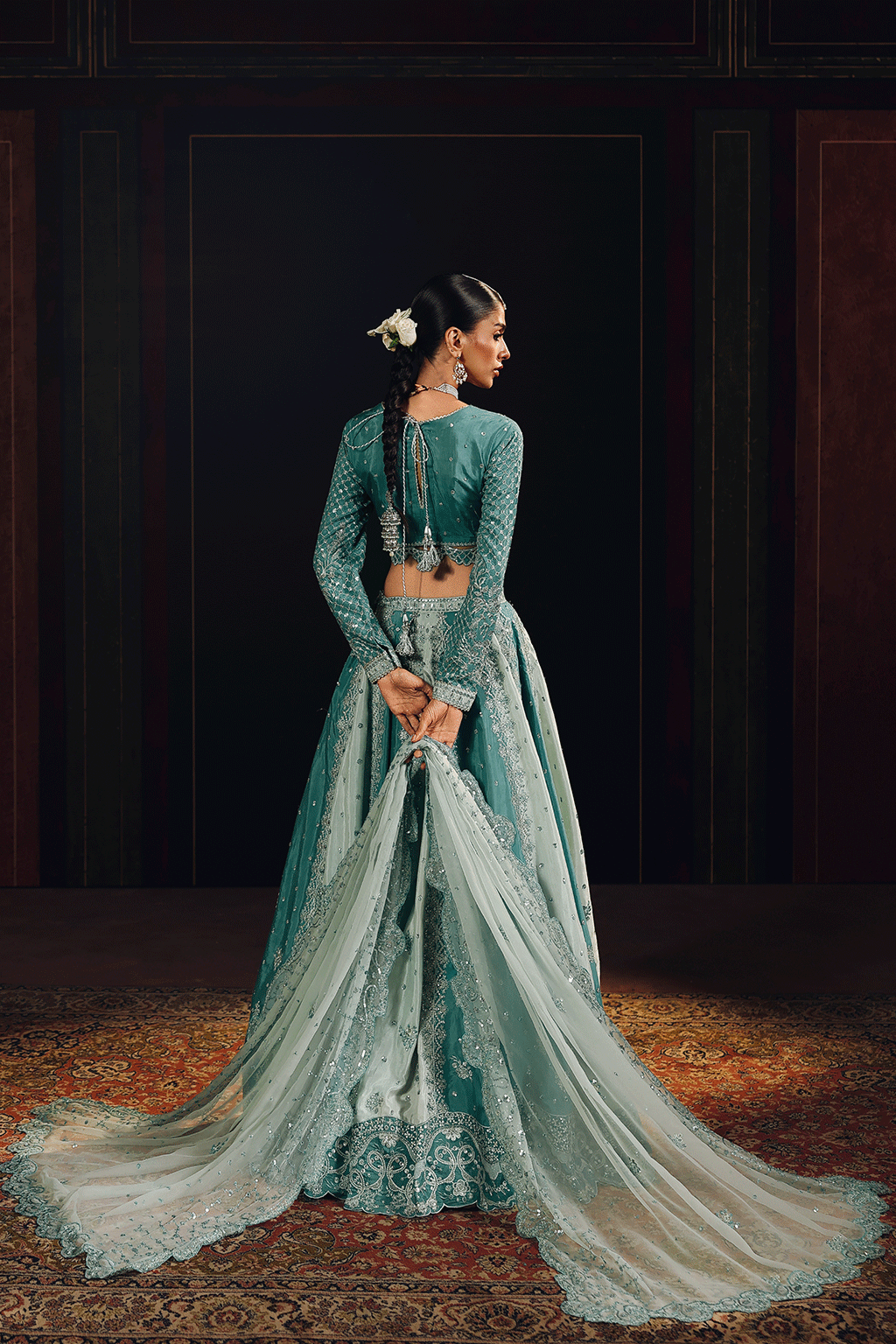 3-PC Unstitched Sequins Embroidered Raw Silk & Lehnga SUROOR By Ramsha