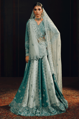 3-PC Unstitched Sequins Embroidered Raw Silk & Lehnga SUROOR By Ramsha
