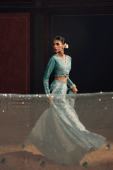3-PC Unstitched Sequins Embroidered Raw Silk & Lehnga SUROOR By Ramsha