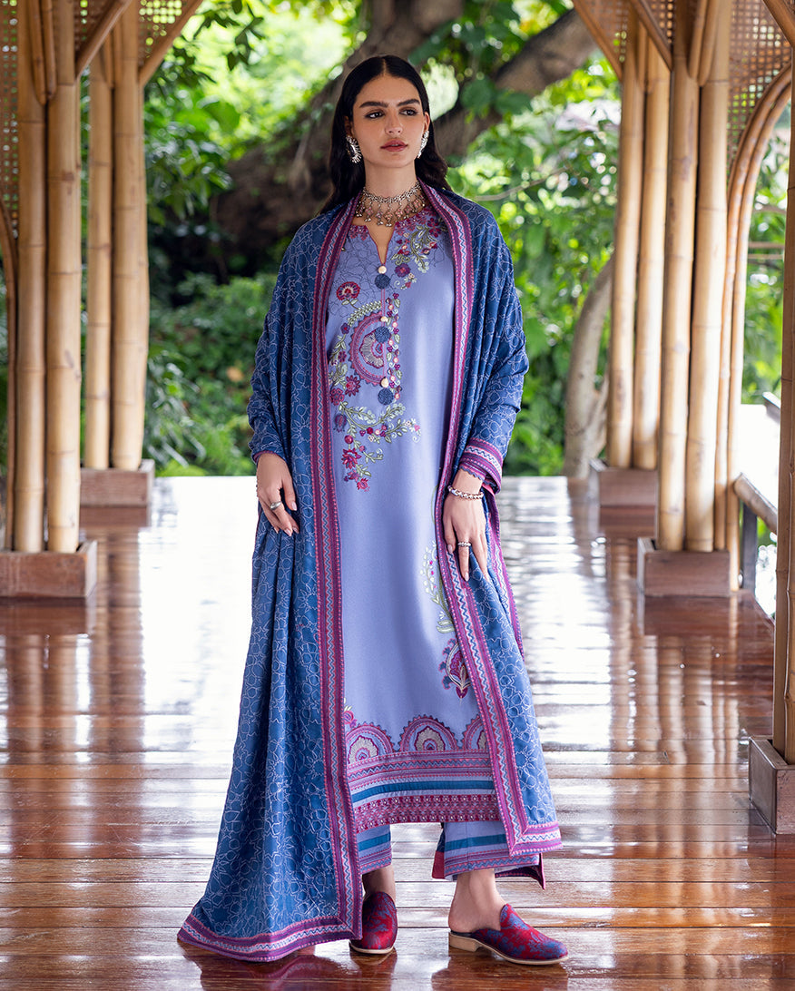 3-PC Unstitched Embroidered Karandi Symphony By Mushq | River Hush