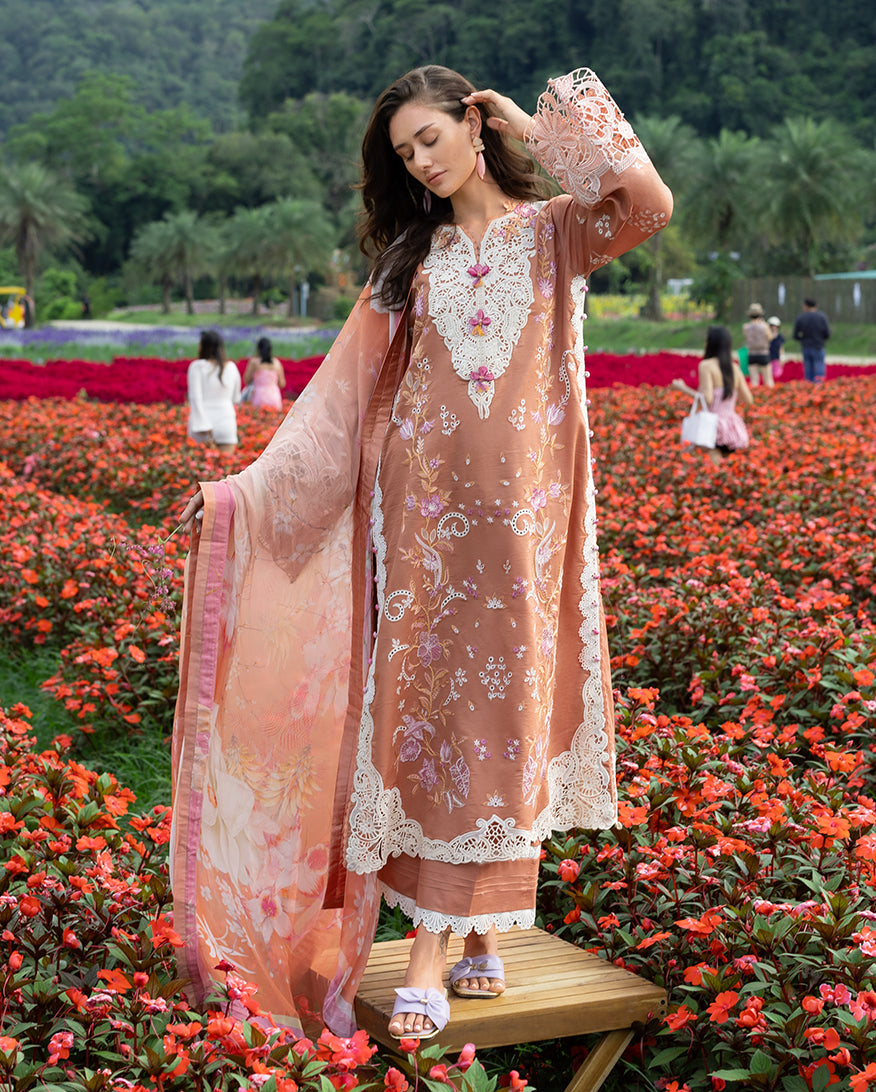 3-PC Unstitched Chikan Embroidered Lawn Hemline By Mushq | Rosette Reverie