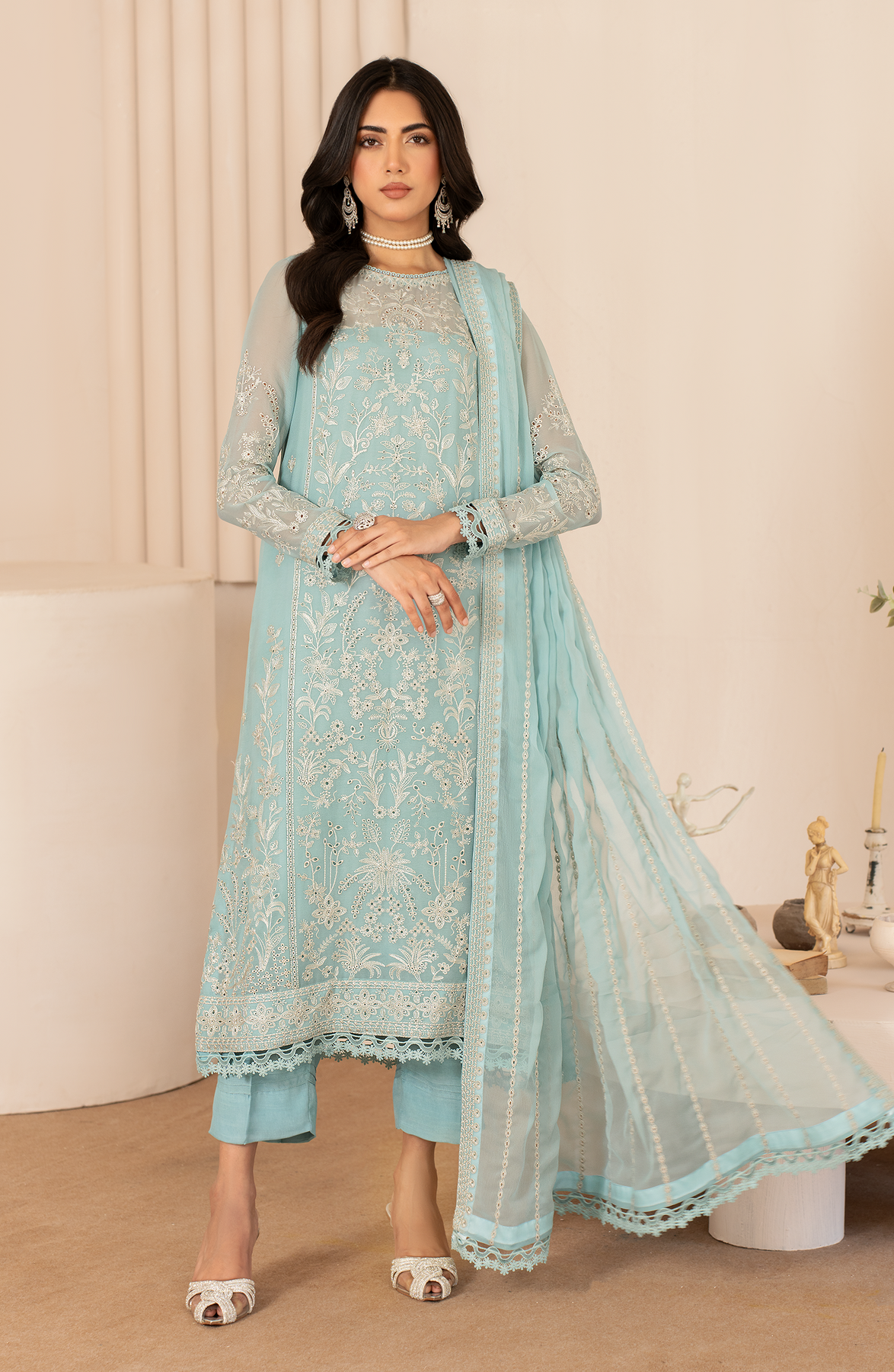 ZL 02 SAHIBA | 3PC Unstitched Chiffon Edit Thread Work By Zarif