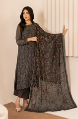 ZL 01 FAHIMA | 3PC Unstitched Chiffon Edit Thread Work By Zarif