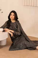 ZL 01 FAHIMA | 3PC Unstitched Chiffon Edit Thread Work By Zarif