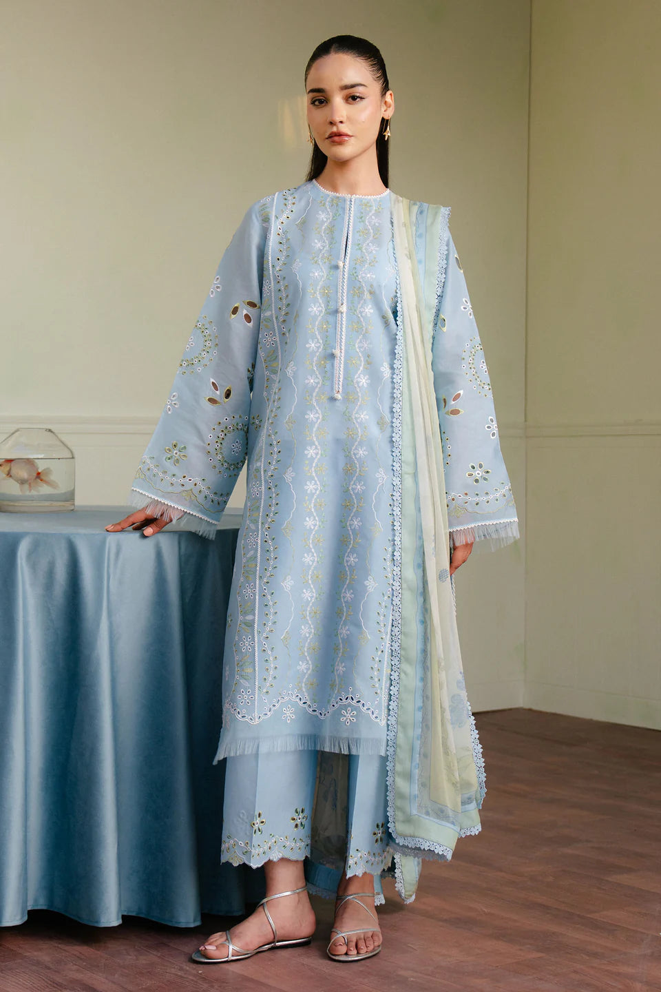 SILAS-5A | 3Pc Unstitched Suit Embroidered Lawn 25 Coco By Zarashahjahan